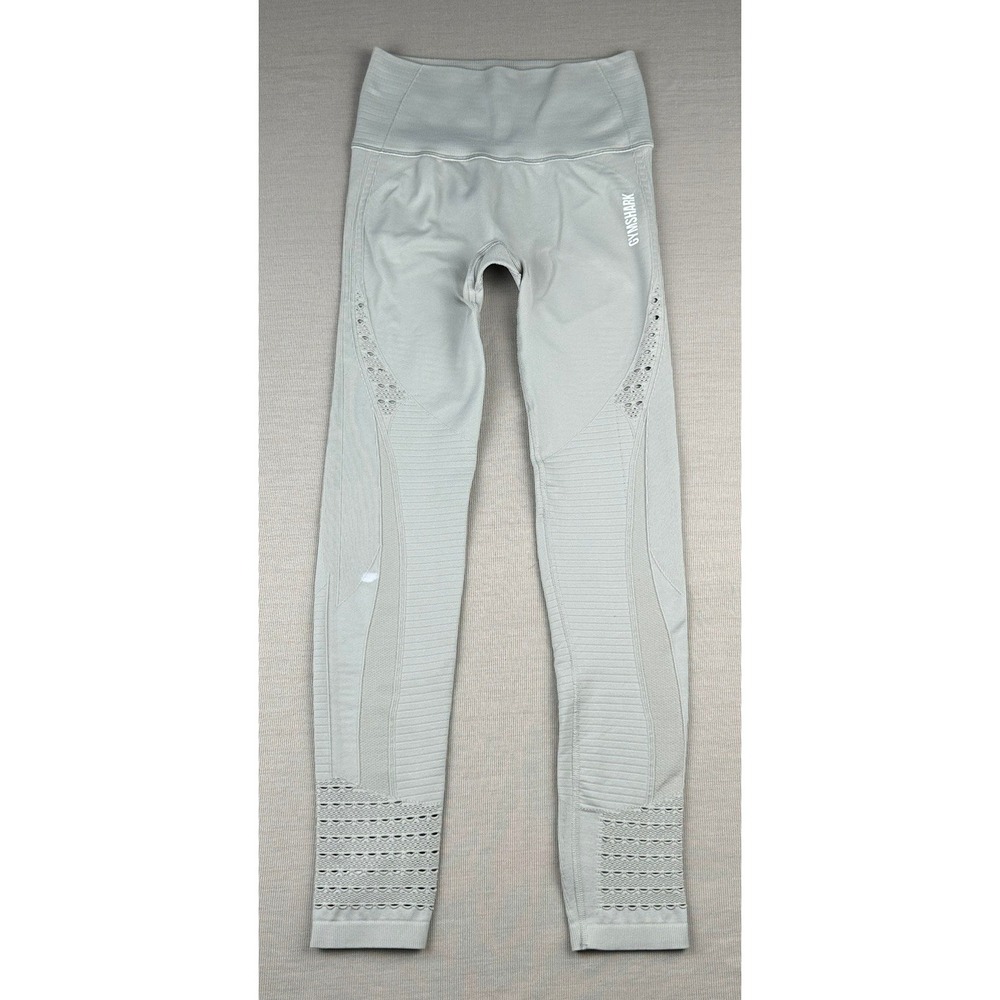Gymshark Energy+ Seamless Leggings XS Sage Grey High Waisted Eyelet Tights